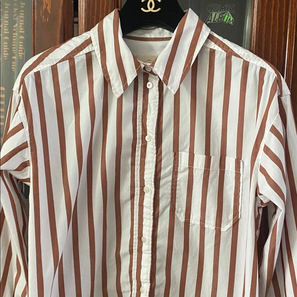 Bilma Shirt by Sézane in the "Camel Stripes" Colorway Size 32 About Medium - Picture 4 of 16